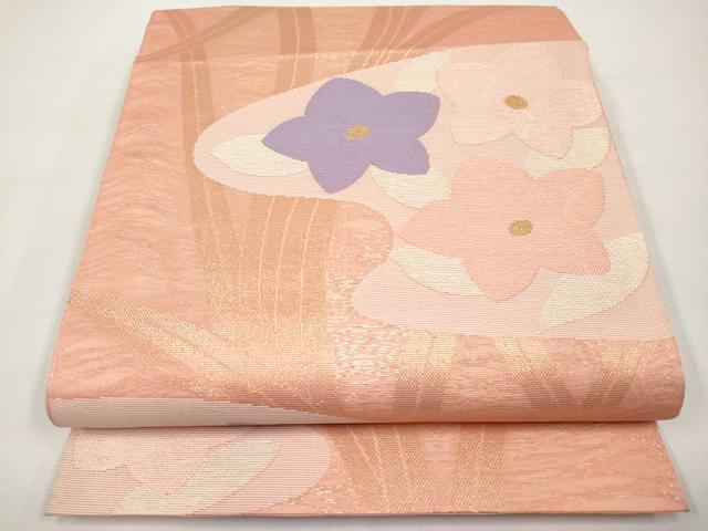 平和屋着物＊夏物　六通柄袋帯　草花文　金糸　正絹　逸品　CABI8577tx