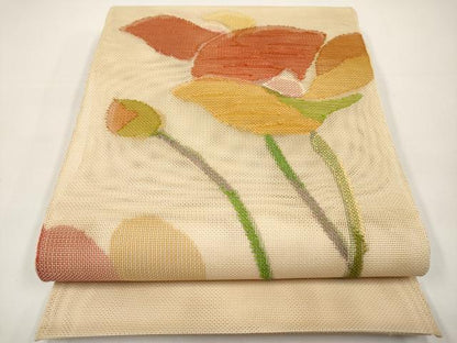 平和屋着物＊夏物　六通柄袋帯　草花文　正絹　逸品　CABI8582tx
