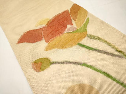 平和屋着物＊夏物　六通柄袋帯　草花文　正絹　逸品　CABI8582tx