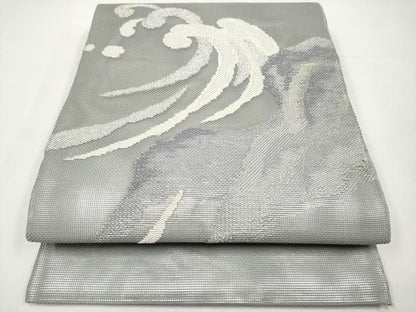 平和屋着物＊夏物　太鼓柄袋帯　立波文　銀糸　正絹　逸品　CABI8590tx