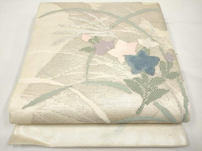 平和屋着物＊夏物　太鼓柄袋帯　地紙秋草文　銀糸　正絹　逸品　CABI8591tx