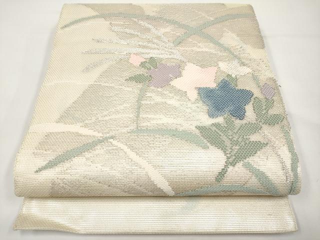 平和屋着物＊夏物　太鼓柄袋帯　地紙秋草文　銀糸　正絹　逸品　CABI8591tx