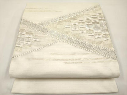 平和屋着物＊夏物　九寸開き名古屋帯　抽象文　銀糸　正絹　逸品　CABI8599tx