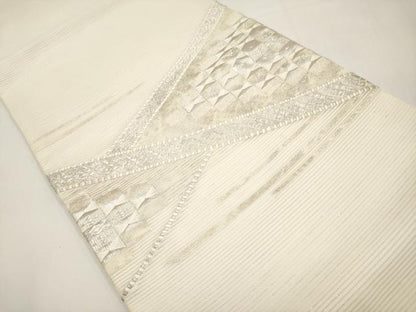 平和屋着物＊夏物　九寸開き名古屋帯　抽象文　銀糸　正絹　逸品　CABI8599tx