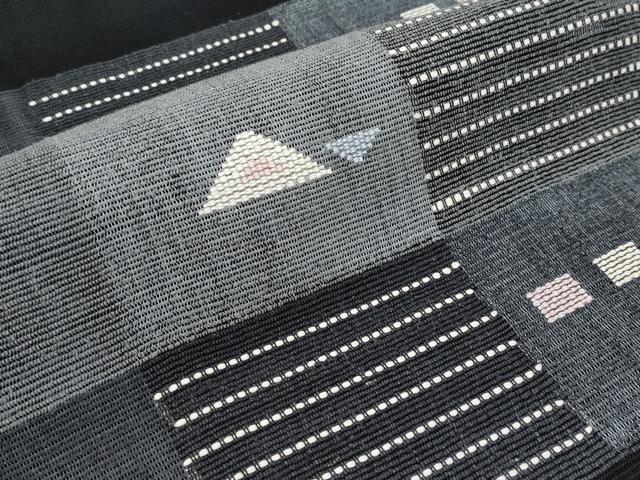 平和屋着物＊夏物　八寸名古屋帯　色紙抽象文　黒地　正絹　逸品　CABI8600tx