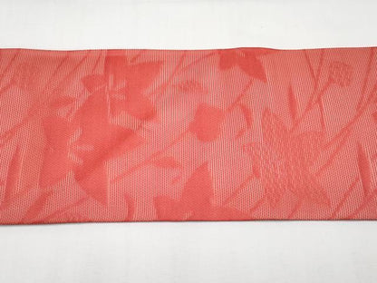 平和屋着物＊夏物　九寸名古屋帯　桔梗　赤紅色　正絹　逸品　CABI8601tx