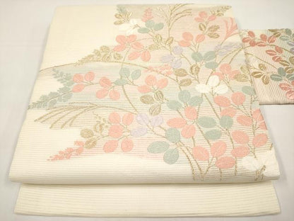 平和屋着物＊夏物　九寸名古屋帯　唐織　萩文　金糸　正絹　逸品　CABI8604tx