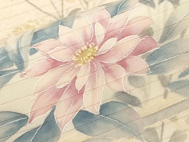 平和屋着物＊夏物　絽塩瀬　九寸開き名古屋帯　手描き　籬草花文　銀彩　正絹　逸品　CABI8606tx