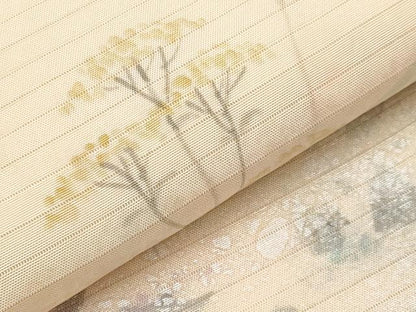 平和屋着物＊夏物　絽塩瀬　九寸開き名古屋帯　手描き　籬草花文　銀彩　正絹　逸品　CABI8606tx