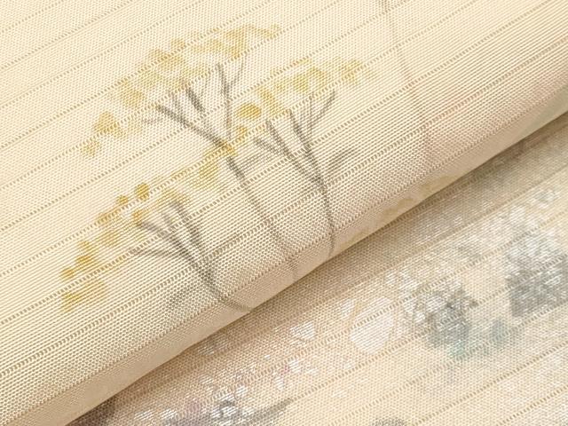 平和屋着物＊夏物　絽塩瀬　九寸開き名古屋帯　手描き　籬草花文　銀彩　正絹　逸品　CABI8606tx