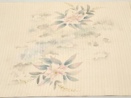 平和屋着物＊夏物　絽塩瀬　九寸開き名古屋帯　手描き　籬草花文　銀彩　正絹　逸品　CABI8606tx