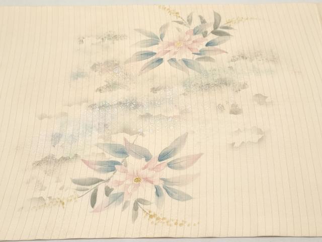 平和屋着物＊夏物　絽塩瀬　九寸開き名古屋帯　手描き　籬草花文　銀彩　正絹　逸品　CABI8606tx