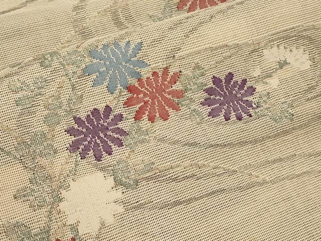 平和屋着物＊夏物　八寸名古屋帯　流水草花文　金糸　正絹　逸品　CABI8608tx