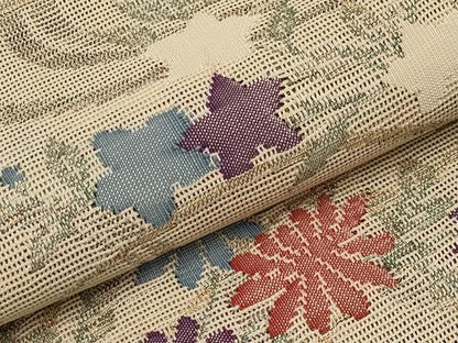 平和屋着物＊夏物　八寸名古屋帯　流水草花文　金糸　正絹　逸品　CABI8608tx