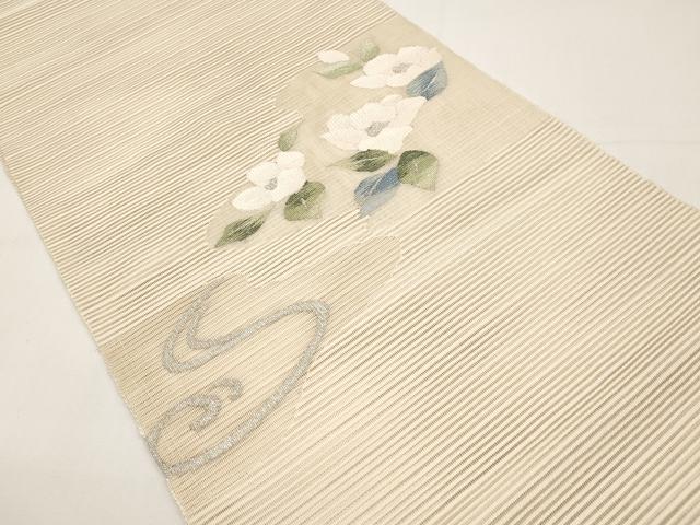 平和屋着物＊夏物　八寸名古屋帯　絽綴れ　流水草花文　銀糸　正絹　逸品　CABI8609tx
