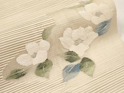 平和屋着物＊夏物　八寸名古屋帯　絽綴れ　流水草花文　銀糸　正絹　逸品　CABI8609tx