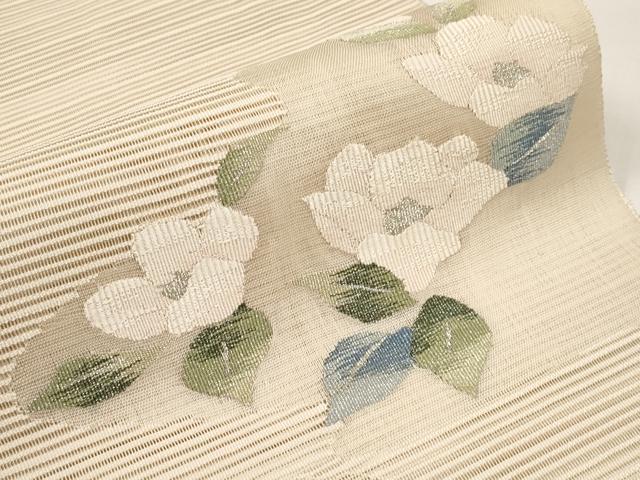 平和屋着物＊夏物　八寸名古屋帯　絽綴れ　流水草花文　銀糸　正絹　逸品　CABI8609tx