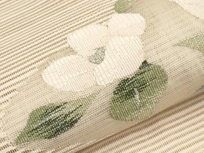 平和屋着物＊夏物　八寸名古屋帯　絽綴れ　流水草花文　銀糸　正絹　逸品　CABI8609tx