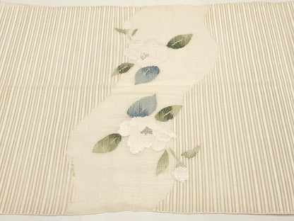 平和屋着物＊夏物　八寸名古屋帯　絽綴れ　流水草花文　銀糸　正絹　逸品　CABI8609tx