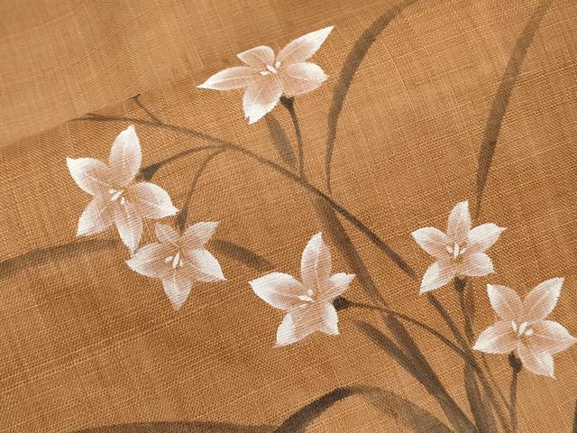 平和屋着物＊夏物　九寸名古屋帯　手描き　桔梗　麻　逸品　CABI8612tx