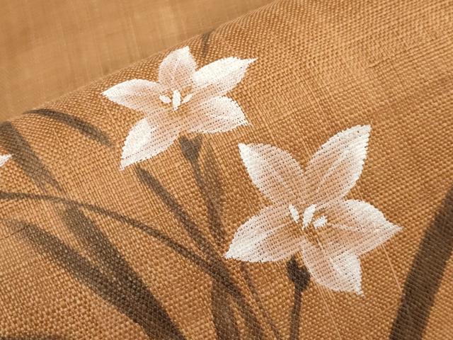 平和屋着物＊夏物　九寸名古屋帯　手描き　桔梗　麻　逸品　CABI8612tx
