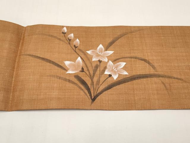 平和屋着物＊夏物　九寸名古屋帯　手描き　桔梗　麻　逸品　CABI8612tx