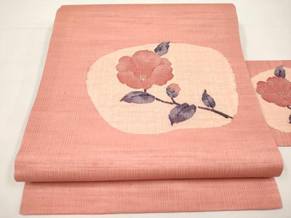 平和屋着物＊夏物　九寸名古屋帯　枝椿文　正絹　逸品　CABI8613tx