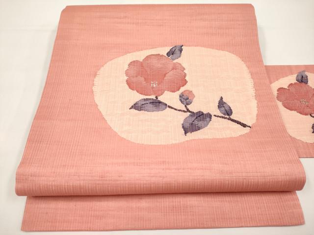 平和屋着物＊夏物　九寸名古屋帯　枝椿文　正絹　逸品　CABI8613tx