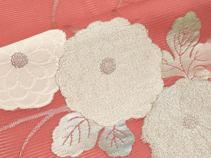平和屋着物＊夏物　九寸名古屋帯　枝菊文　銀糸　正絹　逸品　未使用　CABI8614tx