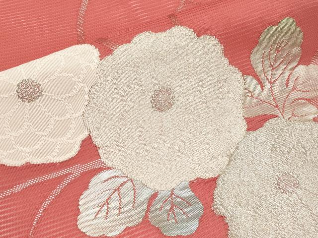 平和屋着物＊夏物　九寸名古屋帯　枝菊文　銀糸　正絹　逸品　未使用　CABI8614tx