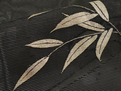 平和屋着物＊夏物　九寸名古屋帯　枝葉文　黒地　金糸　正絹　逸品　CABI8616tx