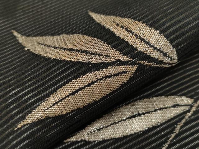 平和屋着物＊夏物　九寸名古屋帯　枝葉文　黒地　金糸　正絹　逸品　CABI8616tx