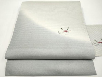 平和屋着物＊夏物　九寸名古屋帯　カニ　蟹　銀彩　正絹　逸品　CABI8617tx