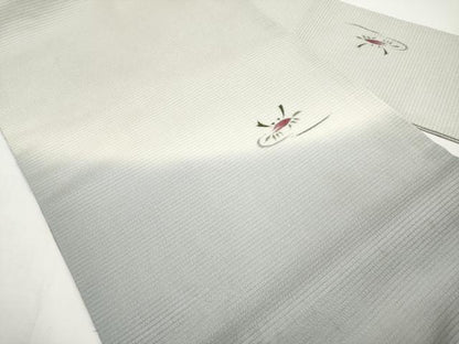 平和屋着物＊夏物　九寸名古屋帯　カニ　蟹　銀彩　正絹　逸品　CABI8617tx