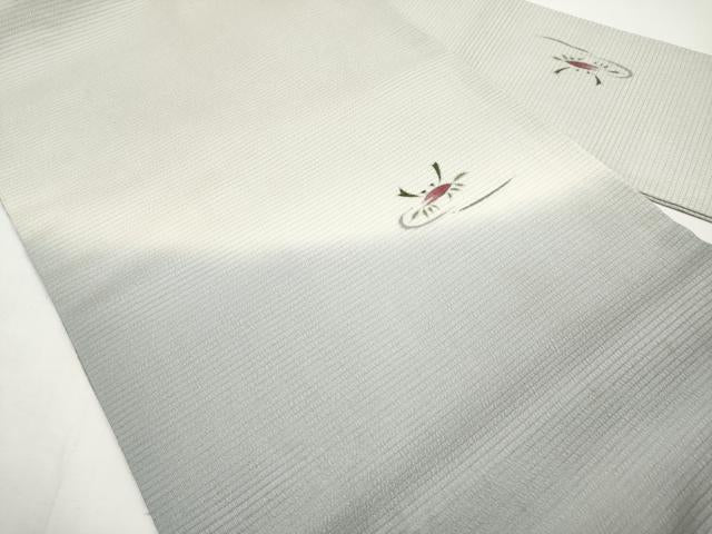 平和屋着物＊夏物　九寸名古屋帯　カニ　蟹　銀彩　正絹　逸品　CABI8617tx