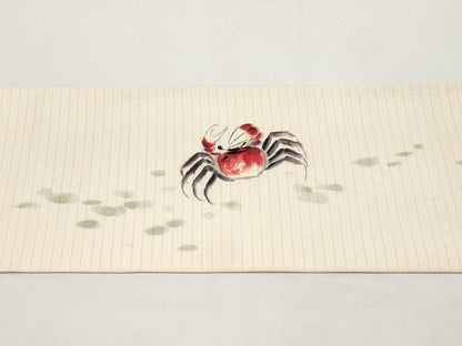 平和屋着物＊夏物　絽塩瀬　九寸名古屋帯　手描き　蟹　カニ　正絹　逸品　CABI8618tx