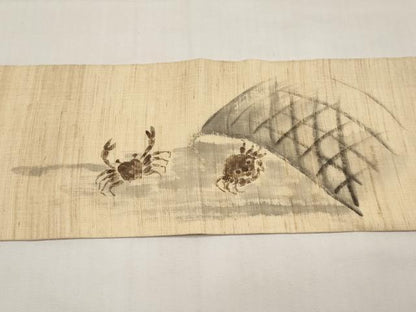平和屋着物＊夏物　九寸名古屋帯　作家物　手描き　カニ　蟹　麻　逸品　CABI8619tx