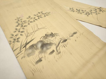 平和屋着物＊夏物　九寸名古屋帯　手描き　カニ　蟹　麻　逸品　CABI8620tx