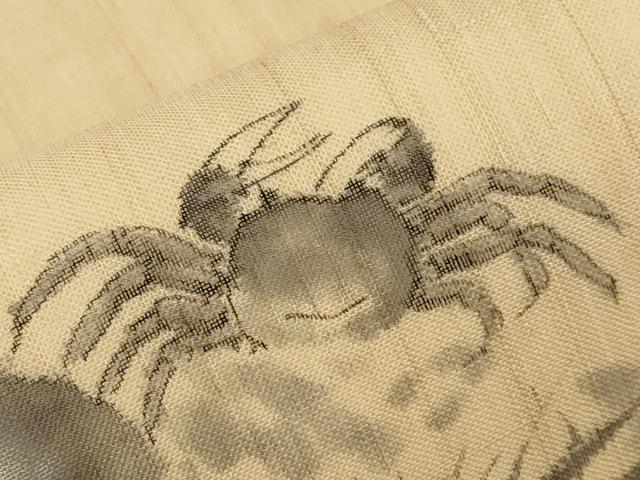 平和屋着物＊夏物　九寸名古屋帯　手描き　カニ　蟹　麻　逸品　CABI8620tx