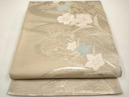 平和屋着物＊夏物　六通柄袋帯　流水草花文　金銀糸　正絹　逸品　CABI8631tx
