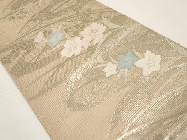 平和屋着物＊夏物　六通柄袋帯　流水草花文　金銀糸　正絹　逸品　CABI8631tx