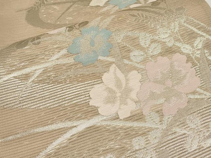 平和屋着物＊夏物　六通柄袋帯　流水草花文　金銀糸　正絹　逸品　CABI8631tx
