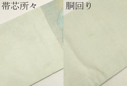 平和屋着物＊夏物　九寸名古屋帯　枝椿文　銀糸　正絹　逸品　CABI8632tx