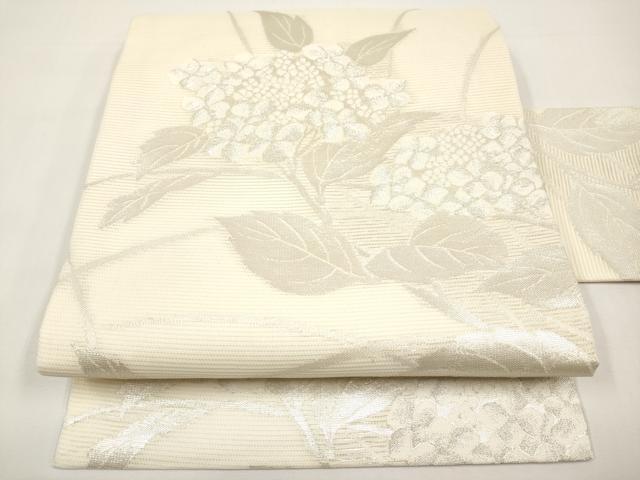 平和屋着物＊夏物　九寸名古屋帯　紫陽花　銀糸　正絹　逸品　CABI8633tx