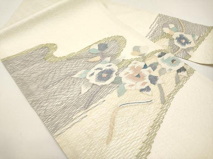 平和屋着物＊夏物　九寸名古屋帯　すくい織　枝花文　銀糸　正絹　逸品　未使用　CABI8634tx