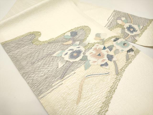 平和屋着物＊夏物　九寸名古屋帯　すくい織　枝花文　銀糸　正絹　逸品　未使用　CABI8634tx