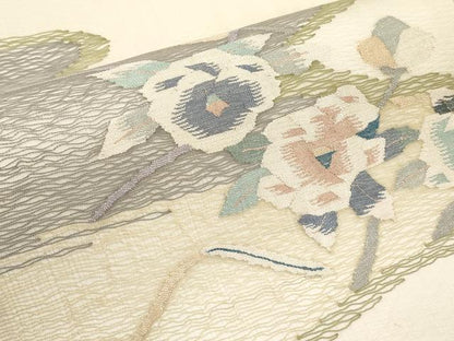 平和屋着物＊夏物　九寸名古屋帯　すくい織　枝花文　銀糸　正絹　逸品　未使用　CABI8634tx