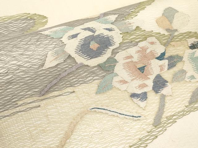 平和屋着物＊夏物　九寸名古屋帯　すくい織　枝花文　銀糸　正絹　逸品　未使用　CABI8634tx