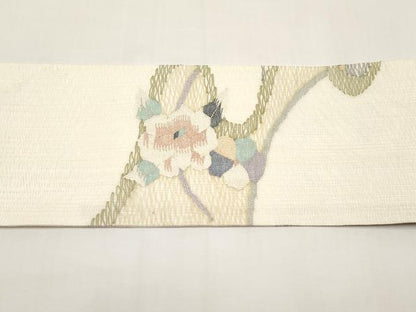 平和屋着物＊夏物　九寸名古屋帯　すくい織　枝花文　銀糸　正絹　逸品　未使用　CABI8634tx