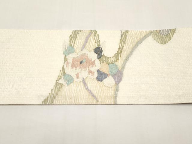 平和屋着物＊夏物　九寸名古屋帯　すくい織　枝花文　銀糸　正絹　逸品　未使用　CABI8634tx